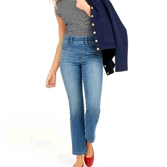 Spanx Straight Leg Pull On Jeans Size Medium Tall - Picture 1 of 6